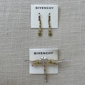 Givenchy Green Rhinestone Brooch & Dangle Earrings